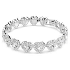 CHÍNH HÃNG - SWAROVSKI x Ariana Grande - Tennis bracelet (Mixed cuts, Heart, White, Rhodium plated) - Vòng, lắc tay, đính đá pha lê đa trắng, trái tim - JEWELRY BRACELET