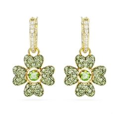 SWAROVSKI Idyllia drop earrings (Clover, Green, Gold-tone plated) - Khuyên tai lá, pha lê xanh - JEWELRY