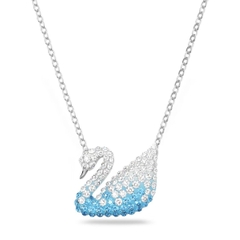 SWAROVSKI Iconic Swan pendant (Swan, Blue, Rhodium plated) - Dây cổ, dây chuyền thiên nga xanh chuyển màu ombre - SWAROVSKI - JEWELRY NECKLACE