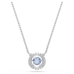 CHÍNH HÃNG - SWAROVSKI Una Sparkling Dance necklace (Round, BLUE, Rhodium plated) Dây chuyền pha lê xanh chuyển động - JEWELRY