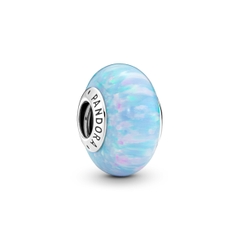 PANDORA Opalescent Ocean Blue Charm (Silver Sterling, Opal Lap-created) - Hạt trang trí vòng tay hình tròn thuỷ tinh, bạc 925, đá Opal nhân tạo màu xanh đại dương