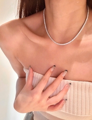 CHÍNH HÃNG - Matrix Tennis necklace (Round cut, White, Rhodium plated) - Dây cổ, chuyền pha lê trắng (0,4mm) (M-41cm) - JEWELRY