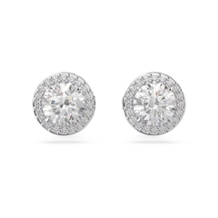 SWAROVSKI Una Angelic stud earrings (Round cut, Pavé, White, Rhodium plated) - Khuyên tai, pha lê trắng - JEWERY