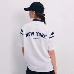 Áo MLB Varsity shoulder color overfit collar polo shirt New York Yankees WHITE