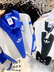 ÁO ADIDAS POLO LONG SLEEVE / SWEATSHIRT - GREY BLUE / BLACK WHITE - ÁO CÓ CỔ TAY DÀI SỌC XANH XÁM / ĐEN TRẮNG