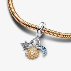 Pandora Two-tone Celestial Triple Dangle Charm (Silver Sterling / 14k gold plated / Zircona) - Hạt trang trí vòng tay tay bạc 925 + hỗn hợp kim loại mạ vàng 14k, đá màu - JEWELRY