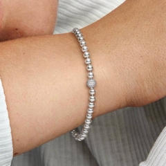 CHÍNH HÃNG - PANDORA Beads & Pavé Bracelet (Barrel clasp, Silver Sterling)- Vòng/lắc bạc 925, khoá trụ, dáng bi tròn - JEWELRY