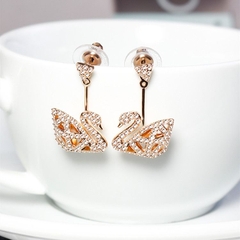 SWAROVSKI Facet Swan Pierced earrings (Swan, White, Rose-gold tone plated) - Khuyên tai thiên nga - JEWELRY