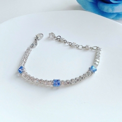 CHÍNH HÃNG - SWAROVSKI Matrix Tennis bracelet (Mixed cut, Blue, Rhodium plated) - Vòng/lắc tay đá pha lê trắng phối xanh - JEWELRY