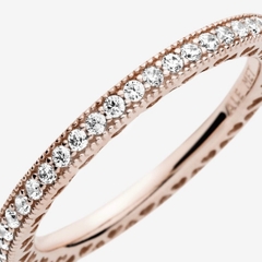 PANDORA Sparkle & Hearts Ring (14K Rose-gold plated) - Nhẫn kiểu đơn giản phối trái tim, hợp kim mạ vàng hồng 14k - JEWELRY