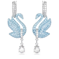 SWAROVSKI Swan drop earrings (Swan, Blue, Rhodium plated) - Khuyên tai thiên nga xanh - JEWERY