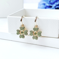 SWAROVSKI Idyllia drop earrings (Clover, Green, Gold-tone plated) - Khuyên tai lá, pha lê xanh - JEWELRY