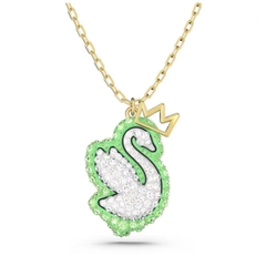 SWAROVSKI Swan pendant (Green, Gold-tone plated) - Dây cổ, dây chuyền thiên nga, pha lê xanh - JEWELRY NECKLACE