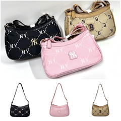 TÚI MLB MONOGRAM SHOULDER BAG BROWN/PINK/BLACK - TÚI ĐEO CHÉO, VAI - MÀU NÂU/HỒNG/ĐEN