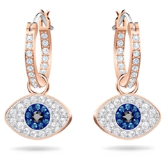 SWAROVSKI Symbolica hoop earrings (Evil eye, Blue, Rose gold-tone plated) - Khuyên tai pha lê, hình biểu tượng mắt - JEWERY