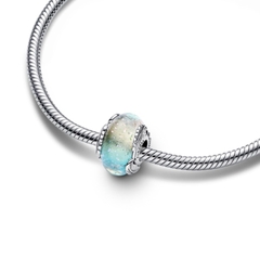 PANDORA Multicolour Murano Glass & Curved Feather Charm (Silver Sterling) - Hạt trang trí vòng tay hình tròn, bạc 925, màu cầu vòng, hoạ tiết lông vũ - JEWELRY