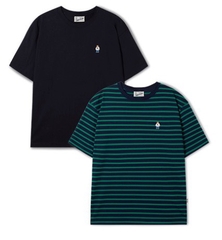CHÍNH HÃNG - WHOAU (2PACK/SET) STEVE BEAR STRIPE T-SHIRT - Bộ 2 áo thun màu đen+sọc