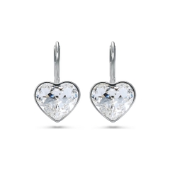 SWAROVSKI Bella drop earrings (Heart, White, Rhodium plated) - Khuyên tai, pha lê trắng, hình trái tim - JEWERY