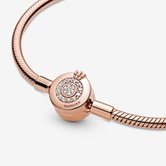 Pandora Moments Snake Chain Bracelet (Crown O Clasp, Rose-gold 14k plated) Vòng/lắc tay bạc hỗn hợp kim loại mạ vàng hồng 14k, khoá vương miệng, dáng mềm - JEWELRY