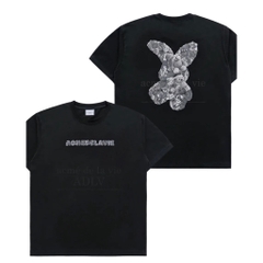 ÁO ADLV BEAR DOLL FUZZY RABBIT T-SHIRT BLACK - ÁO THUN CỔ TRÒN TAY LỠ, HÌNH THỎ, MÀU ĐEN
