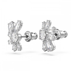 SWAROVSKI Gema Flower stud earrings (White, Rhodium plated) - Khuyên tai, pha lê trắng - JEWERY