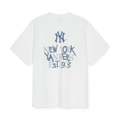 MLB Basic Letter Mega Overfit Functional Short Sleeve T-Shirt New York Yankees - Áo thun cổ tròn tay lỡ màu trắng