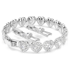 CHÍNH HÃNG - SWAROVSKI x Ariana Grande - Tennis bracelet (Mixed cuts, Heart, White, Rhodium plated) - Vòng, lắc tay, đính đá pha lê đa trắng, trái tim - JEWELRY BRACELET