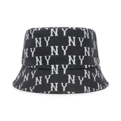 [SALE] MLB MONOGRAM NY NEWYORK YANKEES WHITE Black BUCKET - Mũ vành tròn, tone đen
