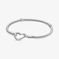 PANDORA Moments Heart Snake Chain Bracelet (Silver Sterling) - Vòng/lắc bạc 925, khoá cài trái tim bạc 925, dáng mềm