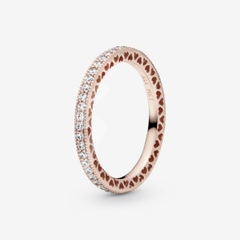 PANDORA Sparkle & Hearts Ring (14K Rose-gold plated) - Nhẫn kiểu đơn giản phối trái tim, hợp kim mạ vàng hồng 14k - JEWELRY