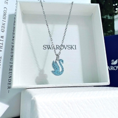 SWAROVSKI Swan pendant (Swan, M or S size, Blue, Rhodium plated) - Dây cổ, dây chuyền thiên nga xanh - JEWELRY NECKLACE
