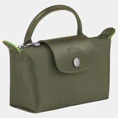 MINI SIZE - TÚI LONGCHAMP LE PLIAGE ORIGINAL POUCH WITH HANDLE - FOREST - Recycled Canvas - Túi xách màu xanh lá