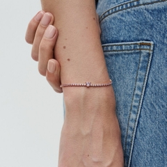PANDORA Sparkling Heart Tennis Bracelet (14k rose-gold plated, Pink Crystal) - Vòng/lắc tay hỗn hợp kim loại mạ vàng hồng 14k, đá pha lê hồng, hình tim