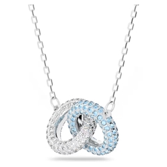 SWAROVSKI Dextera necklace (Pavé, Intertwined circles, Blue, Rhodium plated) - Dây cổ, dây chuyền lồng tròn pha lê xanh, trắng - JEWELRY NECKLACE