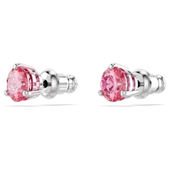 SWAROVSKI Solitaire stud earrings (Round cut, Pink, Rhodium plated) - Khuyên tai, hình tròn, pha lê hồng - JEWERY