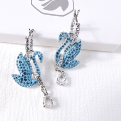 SWAROVSKI Swan drop earrings (Swan, Blue, Rhodium plated) - Khuyên tai thiên nga xanh - JEWERY