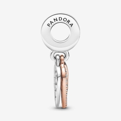 PANDORA Entwined Hearts Double Dangle Charm (Silver Sterling, 14K Rose-gold plated) - Hạt trang trí vòng tay hình tim đôi, tình yêu chân thành