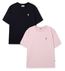 CHÍNH HÃNG - WHOAU (2PACK/SET) STEVE BEAR STRIPE T-SHIRT - Bộ 2 áo thun màu đen+sọc