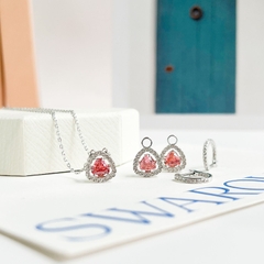 SWAROVSKI Una set (Trilliant cut, Pink, Rhodium plated) - EARRINGS & NECKLACE - Khuyên tai + dây cổ, pha lê hồng chuyển động - JEWELRY