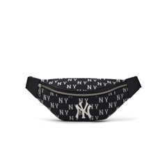 MLB Jacquard Monogram Charcoal Black hip sack bag - Túi đeo hông, túi bao tử màu đen trắng