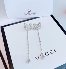 SWAROVSKI Iconic Swan Pierced Earrings  (White, Rhodium Plating) - Khuyên tai thiên nga pha lê, ngọc trai trắng - JEWELRY