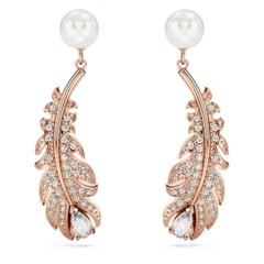 SWAROVSKI Nice drop earrings (Mixed cuts, Feather, White, Rose gold-tone plated) - Khuyên tai lông vũ mix ngọc trai pha lê - SWAROVSKI - JEWELRY