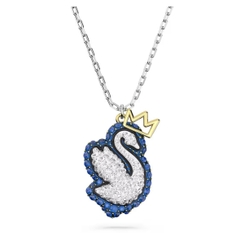 SWAROVSKI Swan pendant (Blue, White, Rhodium-plated) - Dây cổ, dây chuyền thiên nga, pha lê xanh biển - JEWELRY NECKLACE