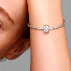 PANDORA Clear Sparkling Row Clip Charm (Silver Sterling, Zircona) - Hạt trang trí vòng tay hình tròn, chốt bấm chặn, bạc 925, CZ trắng - JEWELRY