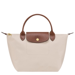 SMALL SIZE - TÚI LONGCHAMP LE PLIAGE ORIGINAL POUCH WITH HANDLE - Paper - Recycled Canvas - Túi xách màu be, quai nắp nâu