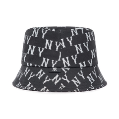 [SALE] MLB MONOGRAM NY NEWYORK YANKEES WHITE Black BUCKET - Mũ vành tròn, tone đen