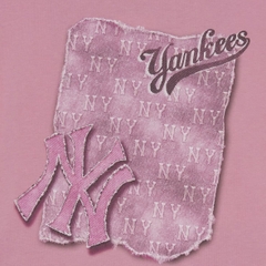 MLB Denim-like monotiv overfit functional short-sleeve T-shirt New York Yankees Pink - Áo thun cổ tròn, tay lở màu hồng