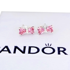 PANDORA Sparkling Pink Bow Stud Earrings (Sterling Silver, Zirconia) - Khuyên tai hình nơ, bạc 925, đính đá CZ hồng - Jewelry