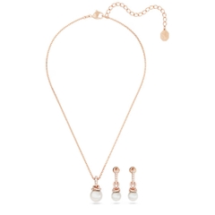 SWAROVSKI Originally set (White, Rose gold-tone plated) - EARRINGS & NECKLACE - Khuyên tai + dây cổ, pha lê ngọc trai - JEWELRY