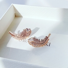 SWAROVSKI Nice stud earrings (Feather, White, Rose gold-tone plated) - Khuyên tai lông vũ - SWAROVSKI - JEWELRY